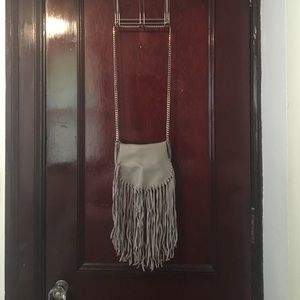 Zara Grey Leather Fringe Crossbody Purse